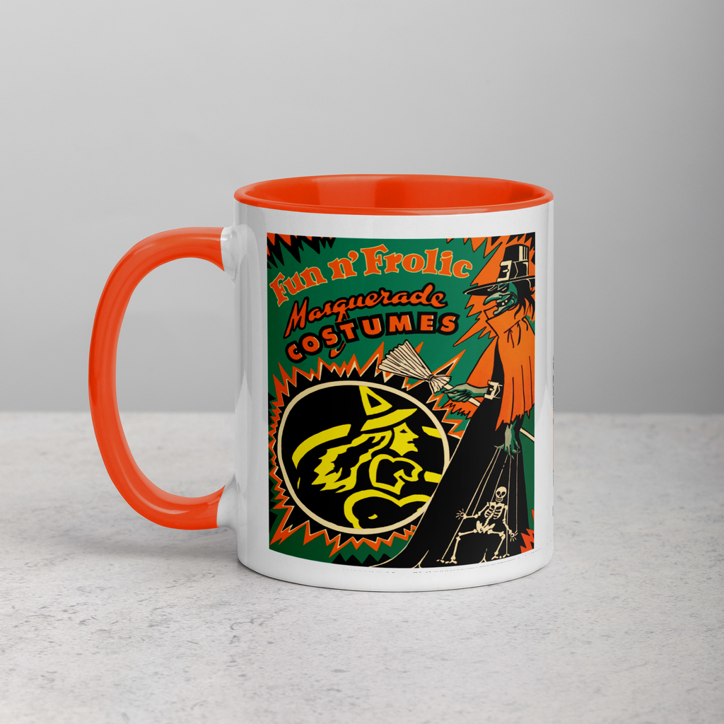 Fun n' Frolic Masquerade Costume Green Witch Orange Lined Halloween Mug