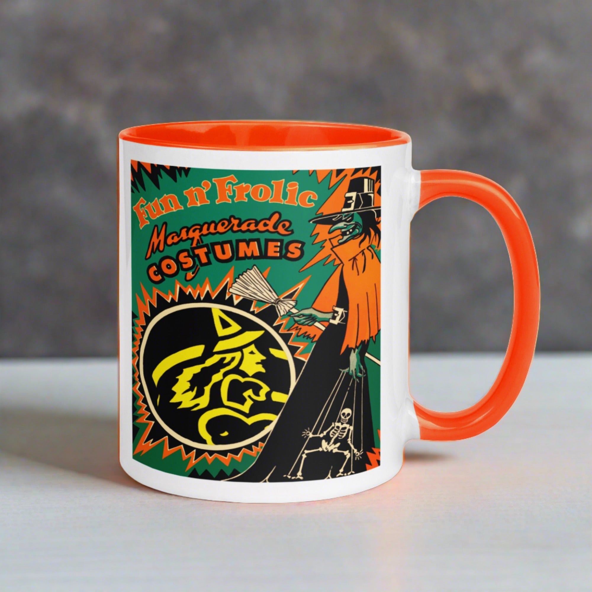 Fun n' Frolic Masquerade Costume Green Witch Orange Lined Halloween Mug
