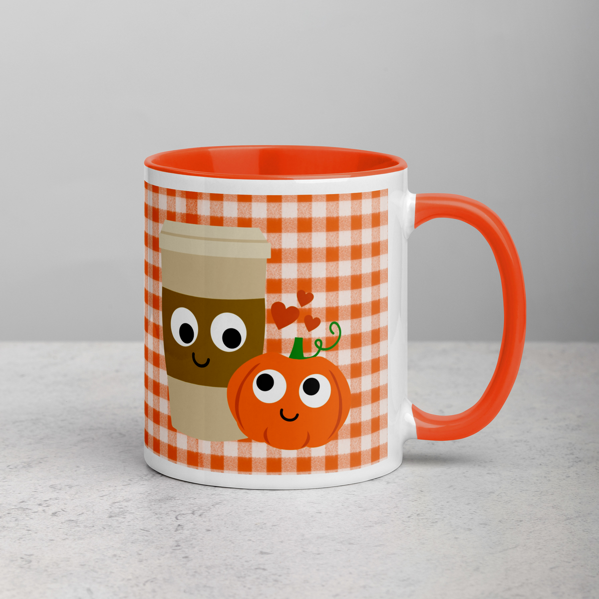 Pumpkin Spice Love Orange Checkered Lined Coffee Mug
