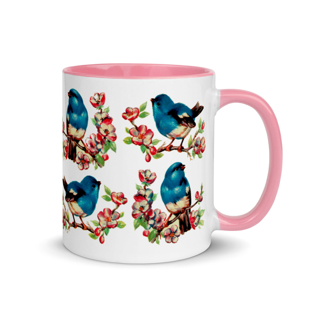 Retro Bluebirds Lined Glossy Mug