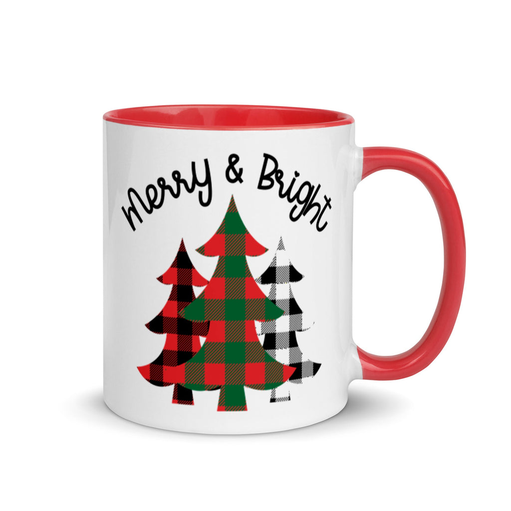 Merry And Bright Buffalo Checkered Lined Red Christmas Glossy Mug