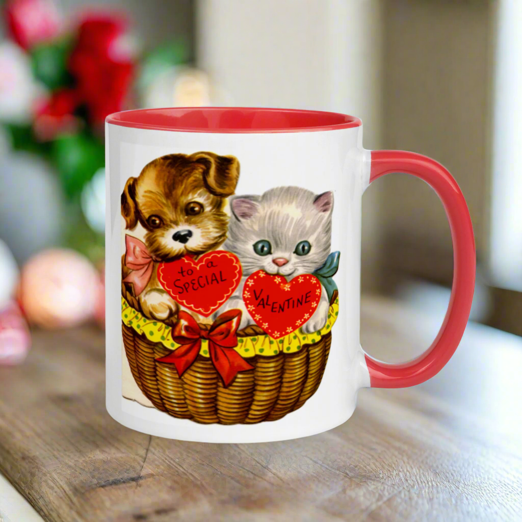 To A Special Valentine Puppy and Kitten Retro Valentine's Day Coffee Mug