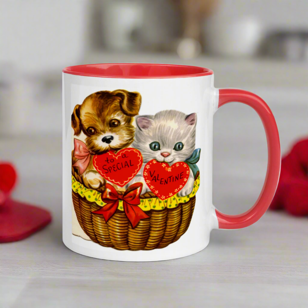 To A Special Valentine Puppy and Kitten Retro Valentine's Day Coffee Mug