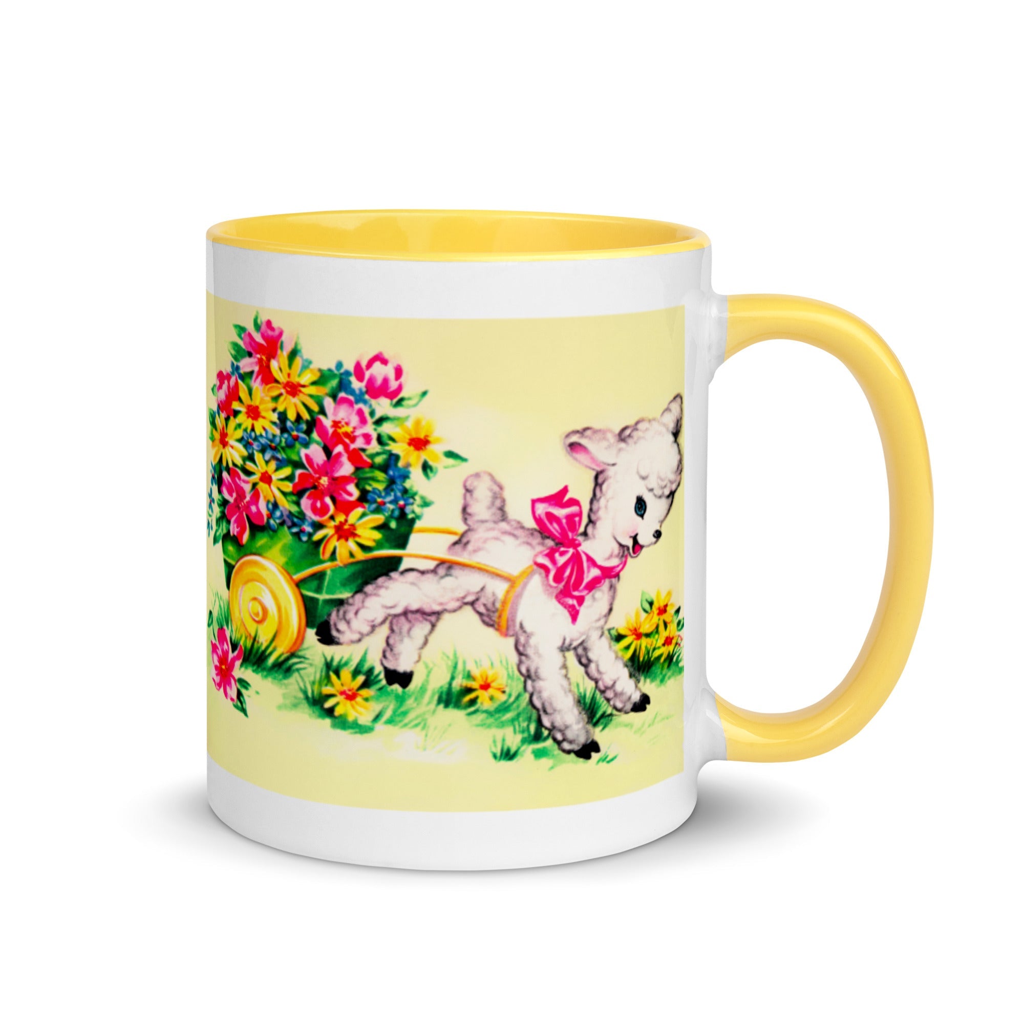 Easter Baby Lamb Retro Print Blue Lined Glossy Mug