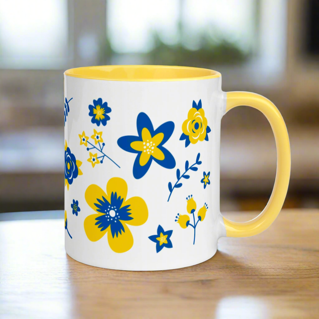 Ukrainian Country Flowers Yellow Lined Mug