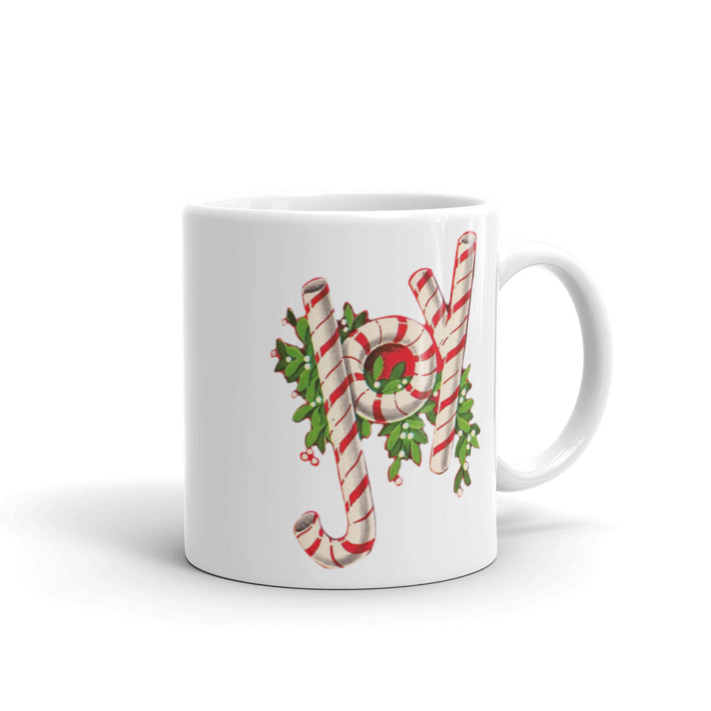 Vintage Joy Candy Cane Christmas Mid Century Retro Christmas Print Glossy Mug