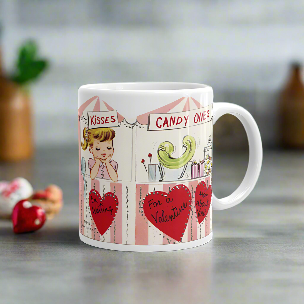 Valentine's Day Kissing Booth Midcentury Retro Glossy Coffee Mug