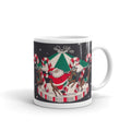 Santa And Reindeer On Candy Cane Carousel Mid Century Retro Christmas Print Glossy Mug