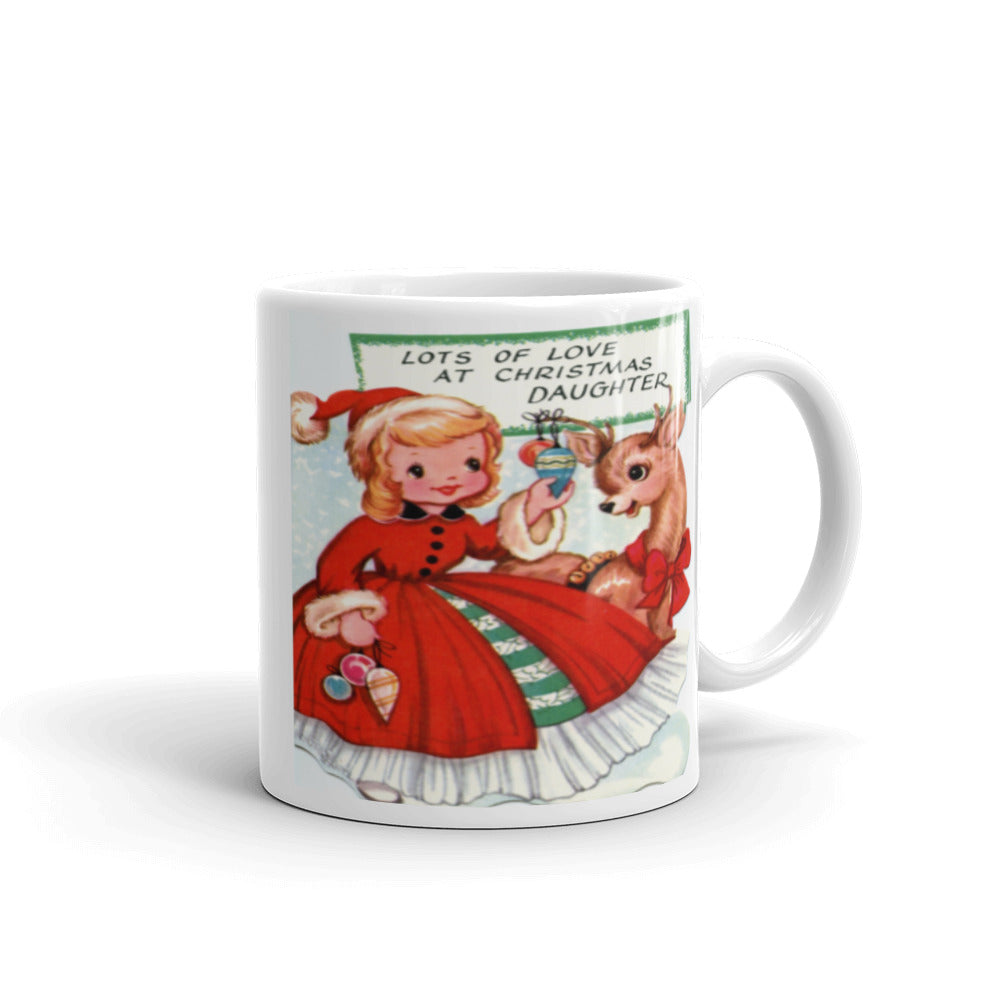 Gift For Daughter Mid Century Retro Christmas Print Glossy Mug