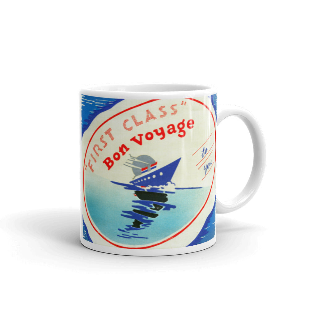 First Class Bon Voyage Cruise Mid Century Retro Glossy Mug