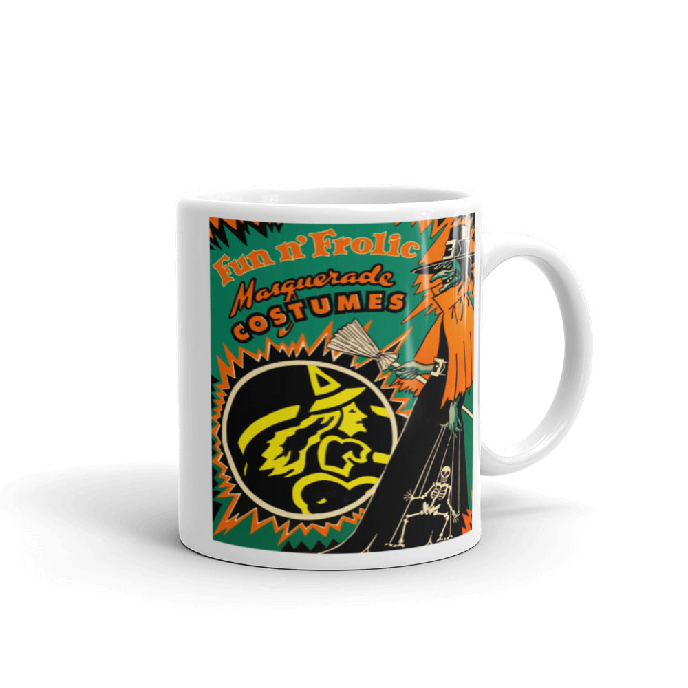 Vintage Witch Skeleton Costume Box Mug - Retro Style