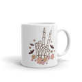Retro Groovy Halloween Skeleton Peace Sign Mug
