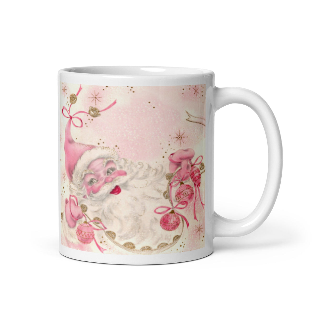 Pink Santa Mid Century Retro Christmas Print Glossy Mug