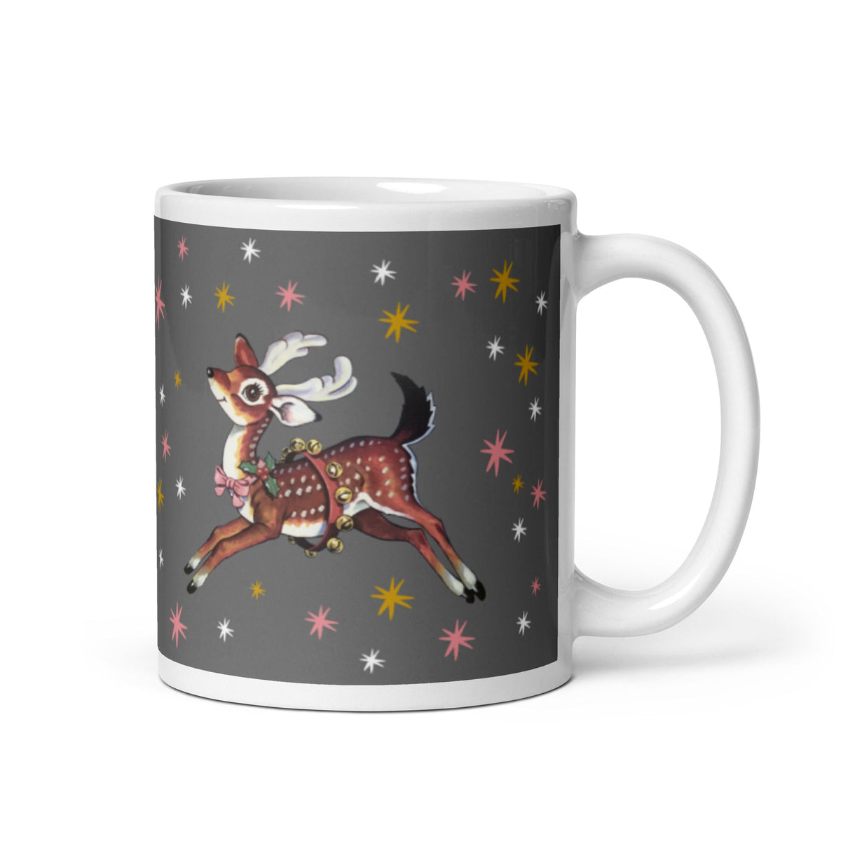 Reindeer Stars Mid Century Retro Christmas Print Glossy Mug