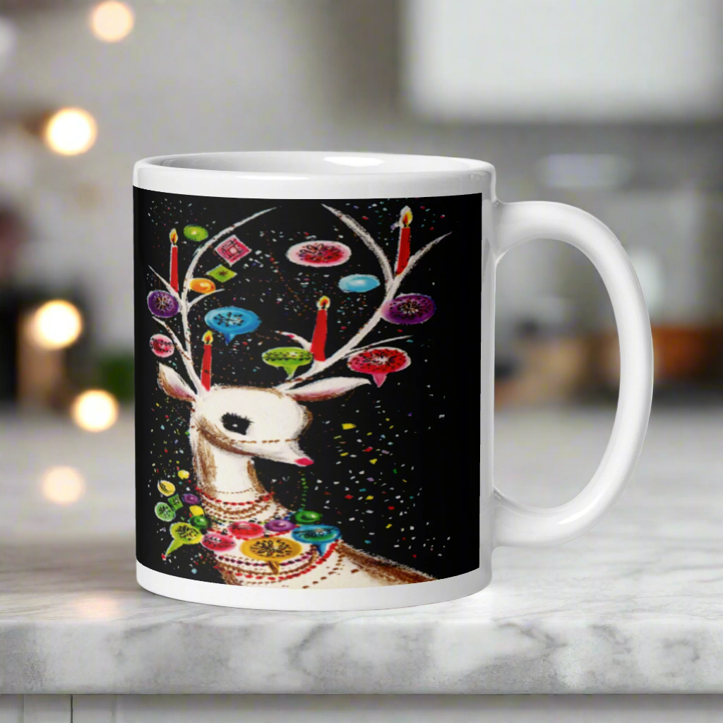 Reindeer With Christmas Ornaments Midcentury Retro Glossy Coffee Mug