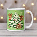 Reindeer In Snowy Tree With Bunnies And Birds Green Mid Century Retro Christmas Print Glossy Mug