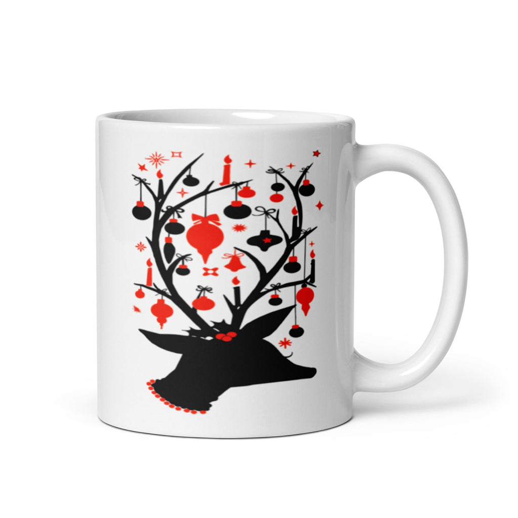 Reindeer With Ornaments Mid Century Retro Christmas Print Glossy Mug