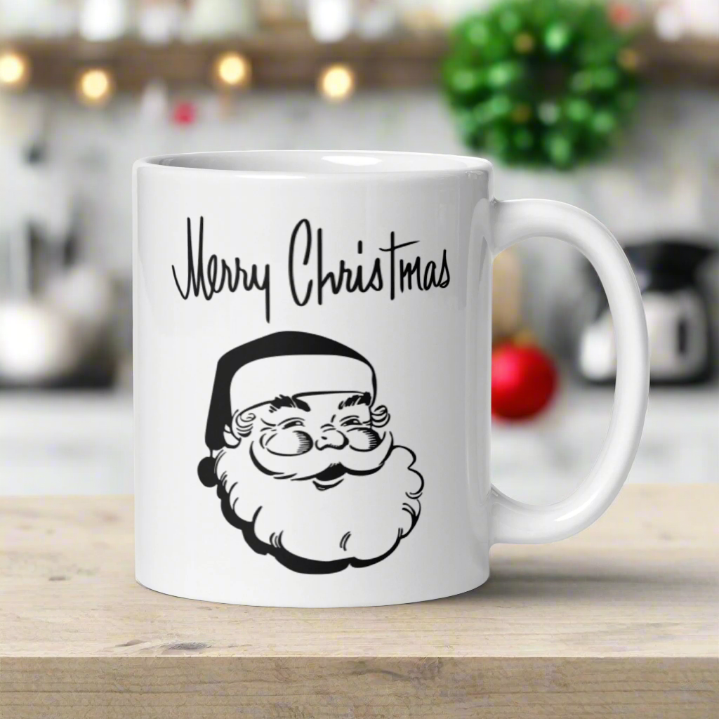 Merry Christmas Santa Mid-Century Retro Glossy Coffee Mug