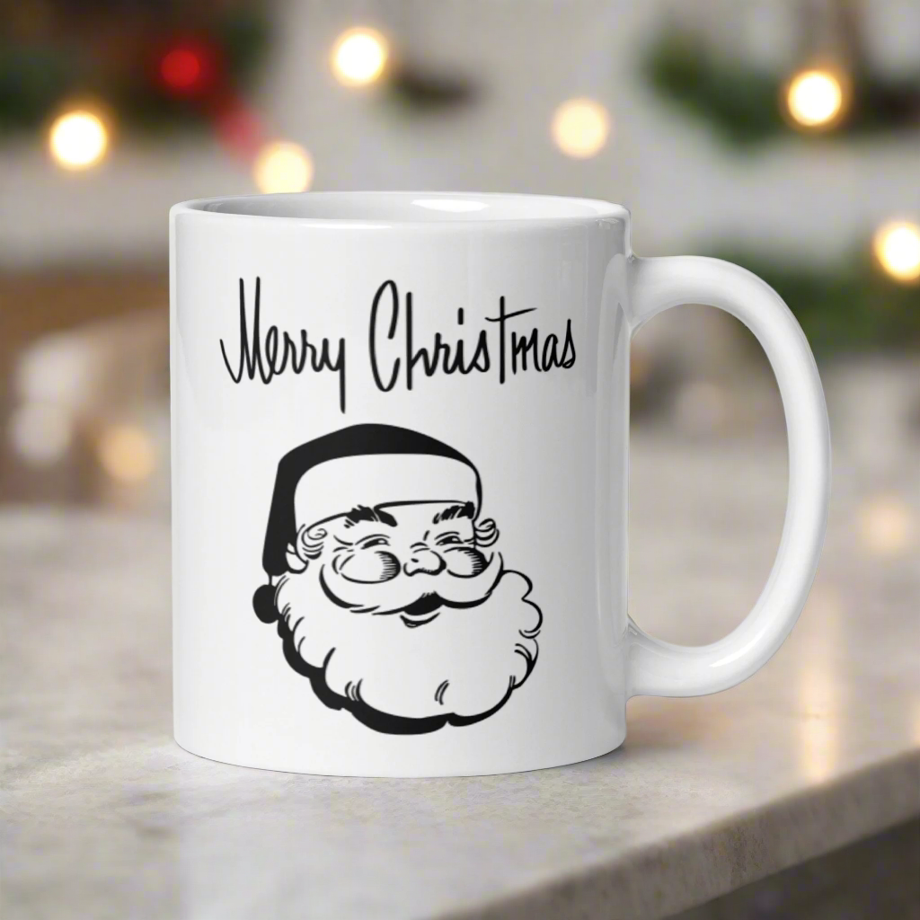 Merry Christmas Santa Mid-Century Retro Glossy Coffee Mug