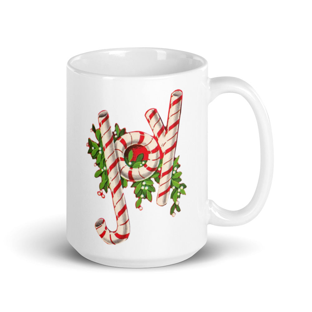 Vintage Joy Candy Cane Christmas Mid Century Retro Christmas Print Glossy Mug