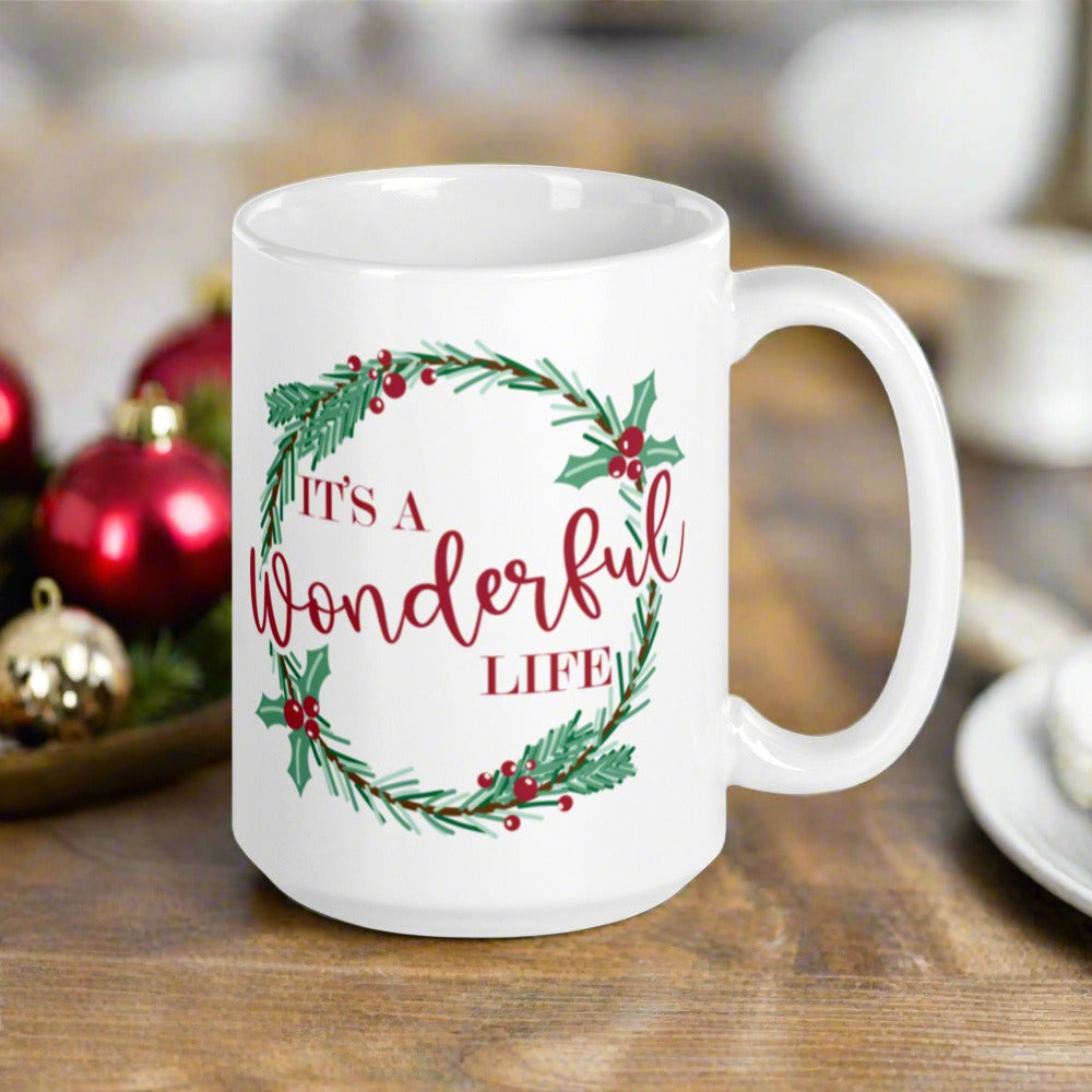 It’s A Wonderful Life Holly Wreath Christmas Glossy Coffee Mug