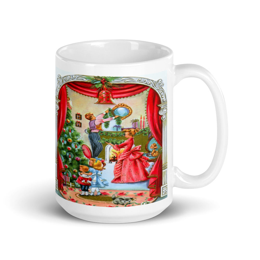 Family Christmas Mid Century Retro Christmas Print Glossy Mug