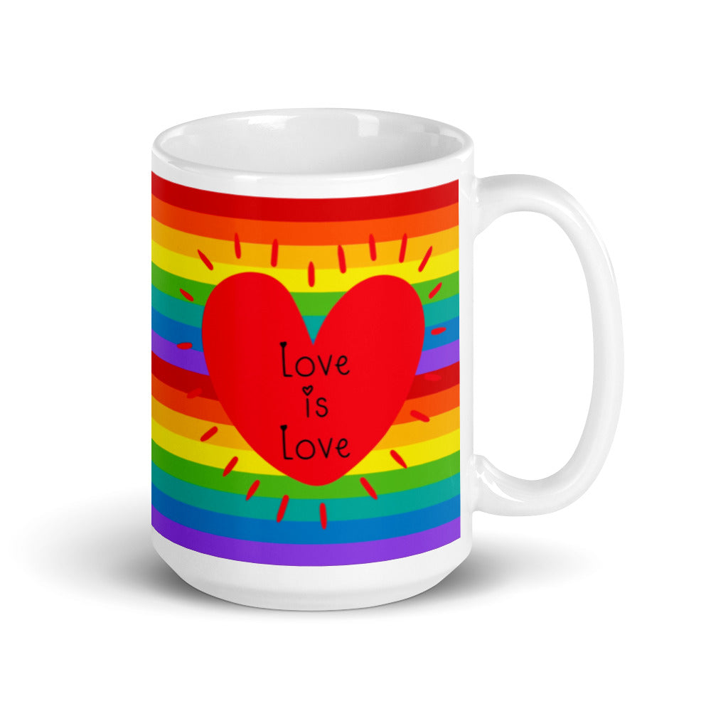 Love Is Love Rainbow Pride Heart Glossy Coffee Mug Ceramic Cup
