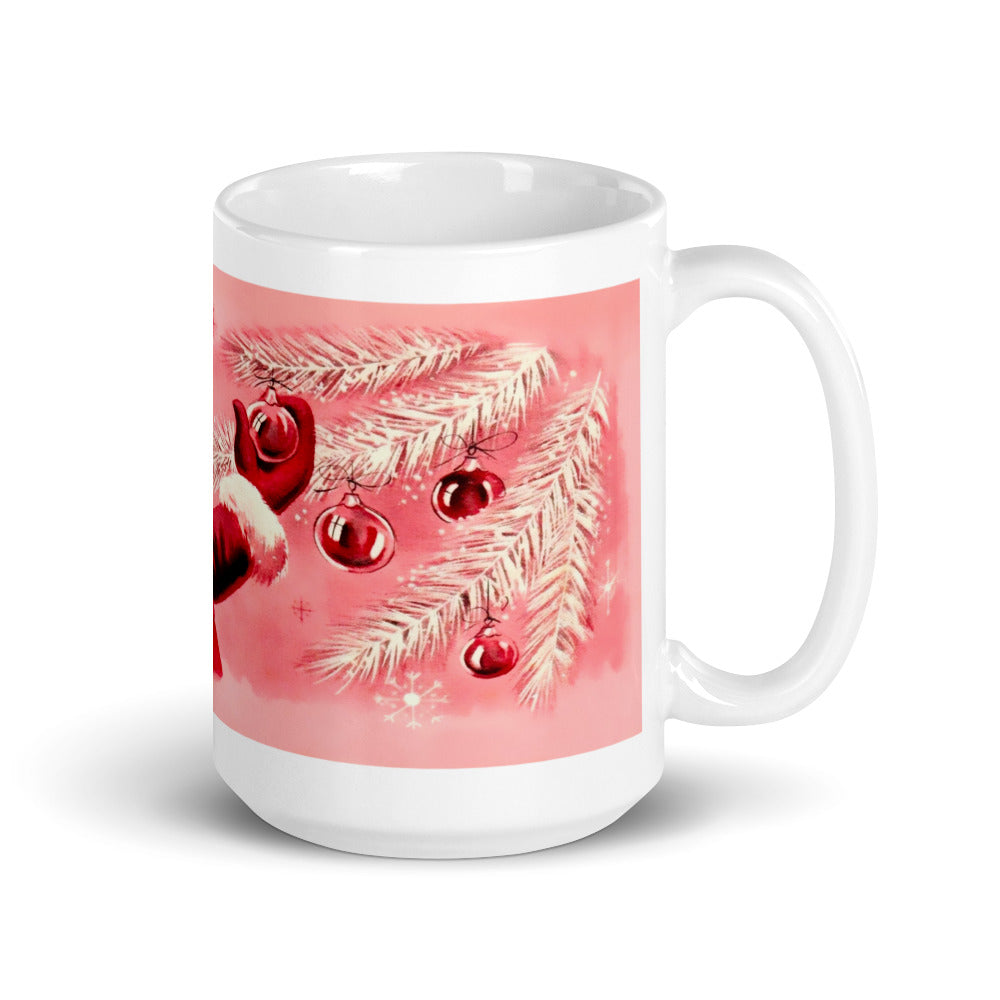 Pink Santa Mid Century Retro Christmas Print Glossy Mug