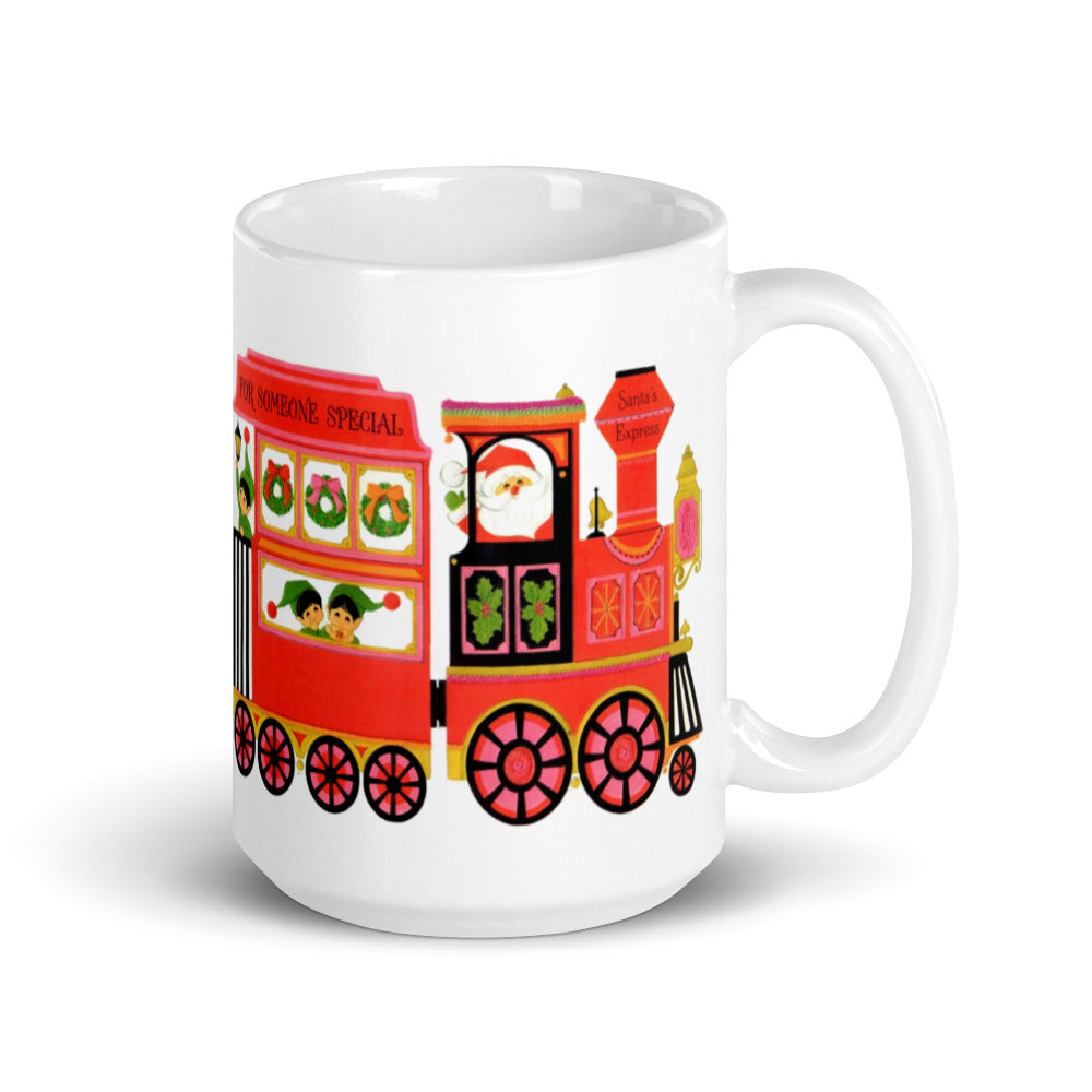 Christmas Santa Train Mid Century Retro Christmas Print Glossy Mug