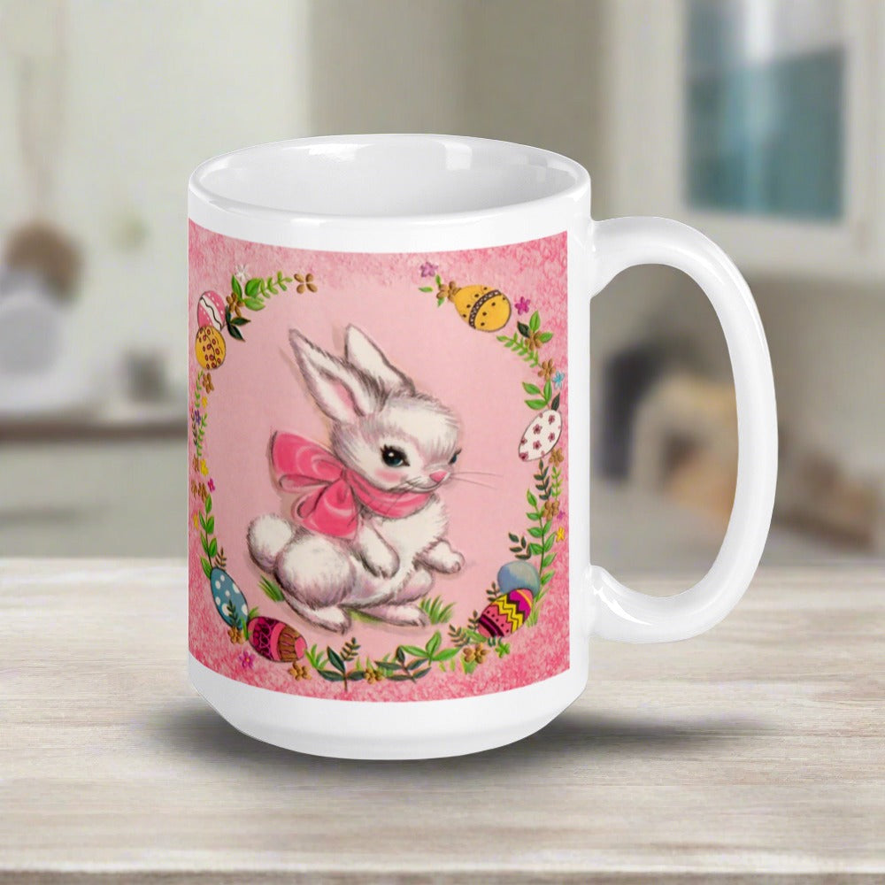 Spring Bunny 1950s Retro Easter Kitsch Glossy Coffee Mug