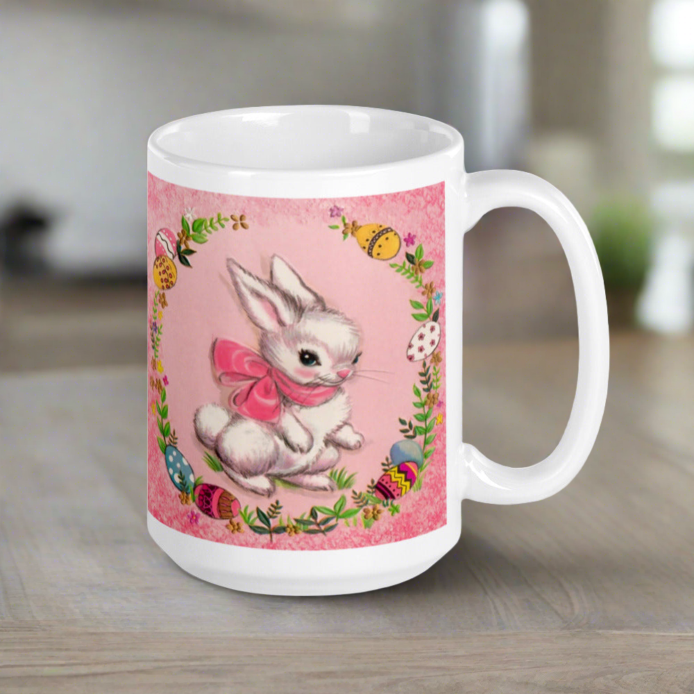 Spring Bunny 1950s Retro Easter Kitsch Glossy Coffee Mug