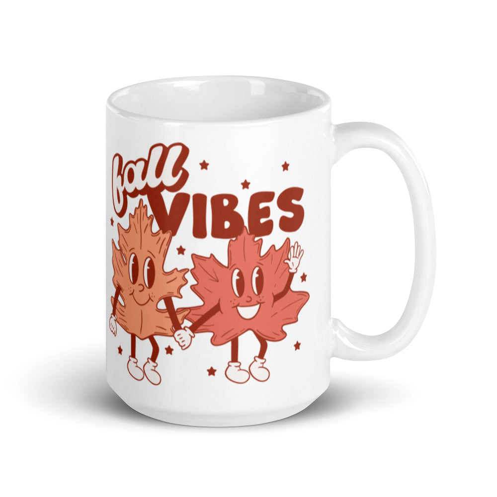 Fall Vibes Leaf Friends Retro Style Fall Autumn Glossy Mug