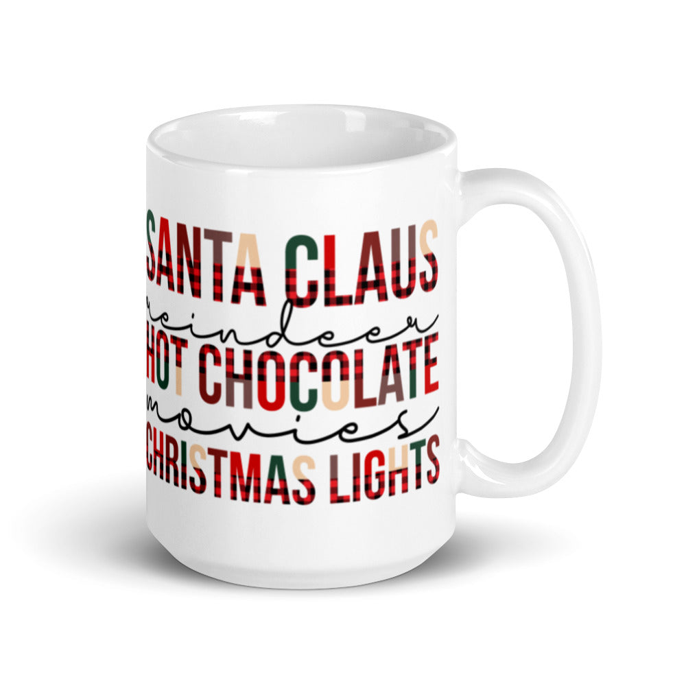 Santa Claus Reindeer Hot Chocolate Movies Christmas Lights Mug