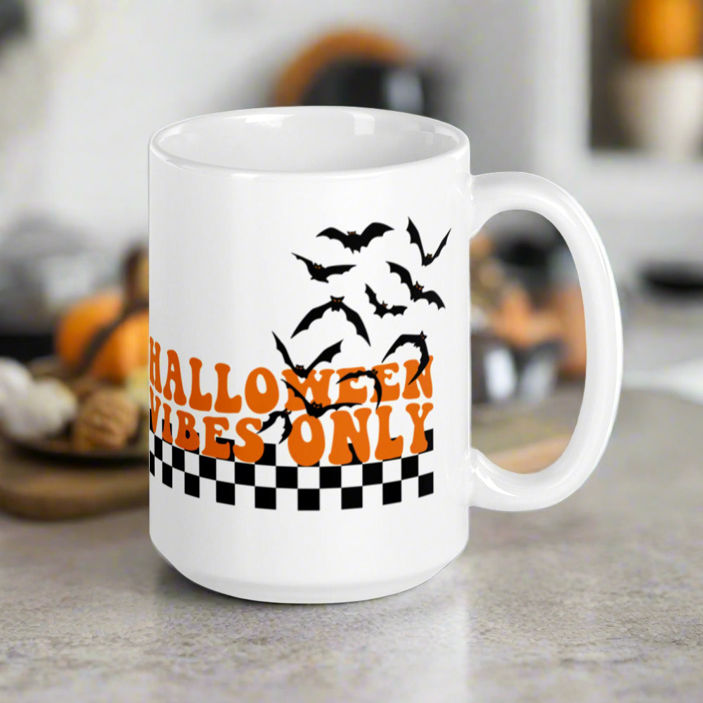 Halloween Vibes Only Bats Halloween Glossy Coffee Mug