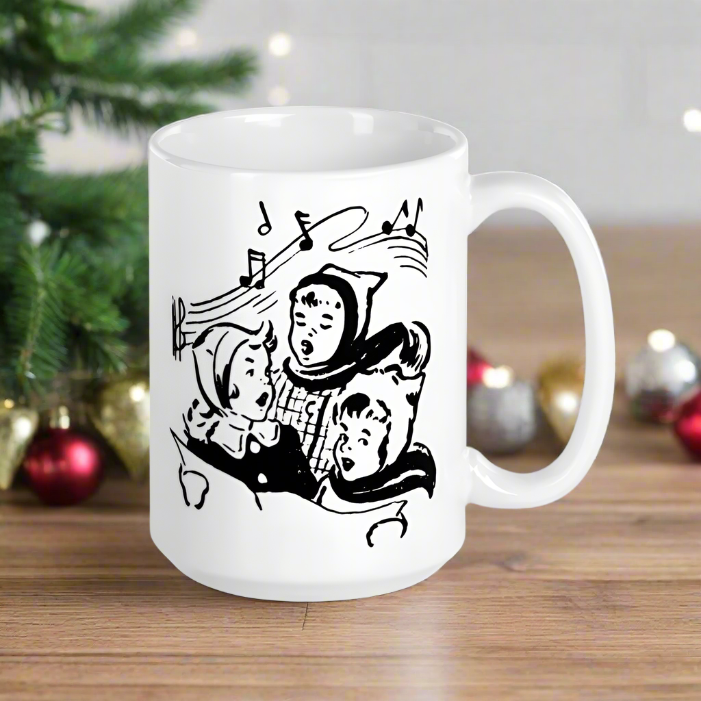 Children Singing Carols Midcentury Christmas Glossy Coffee Mug