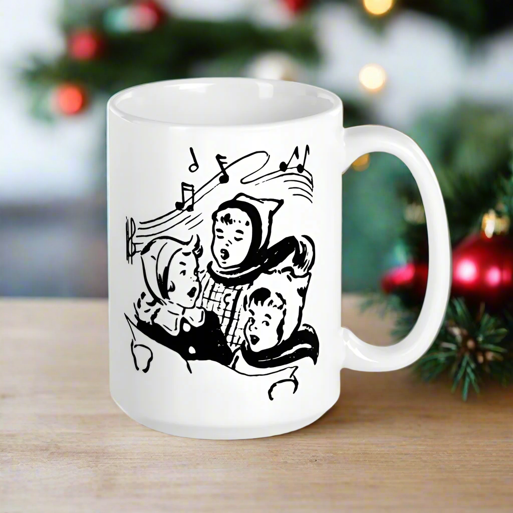 Children Singing Carols Midcentury Christmas Glossy Coffee Mug