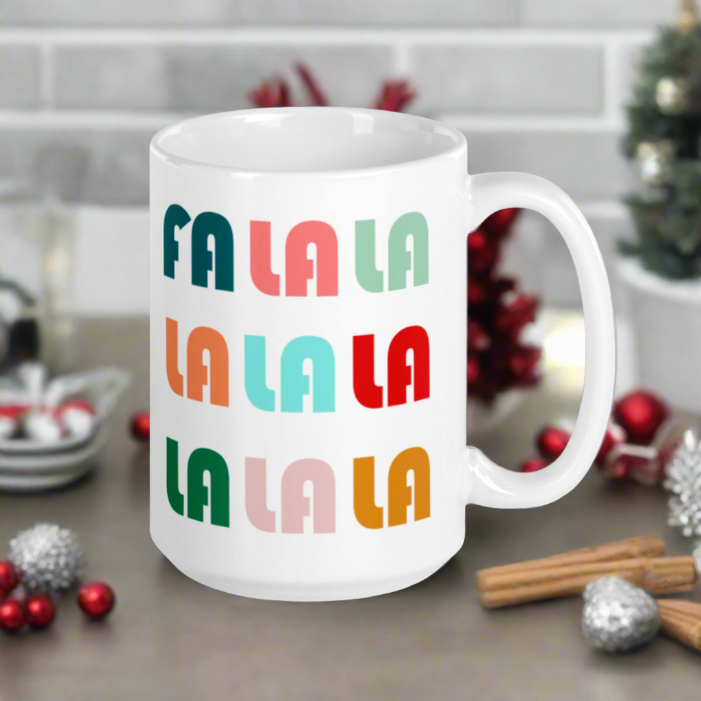 Fa La La La Retro Style Christmas Print Glossy Mug