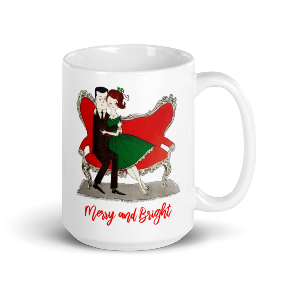 Christmas Couple Merry And Bright Mid Century Retro Christmas Print Glossy Mug