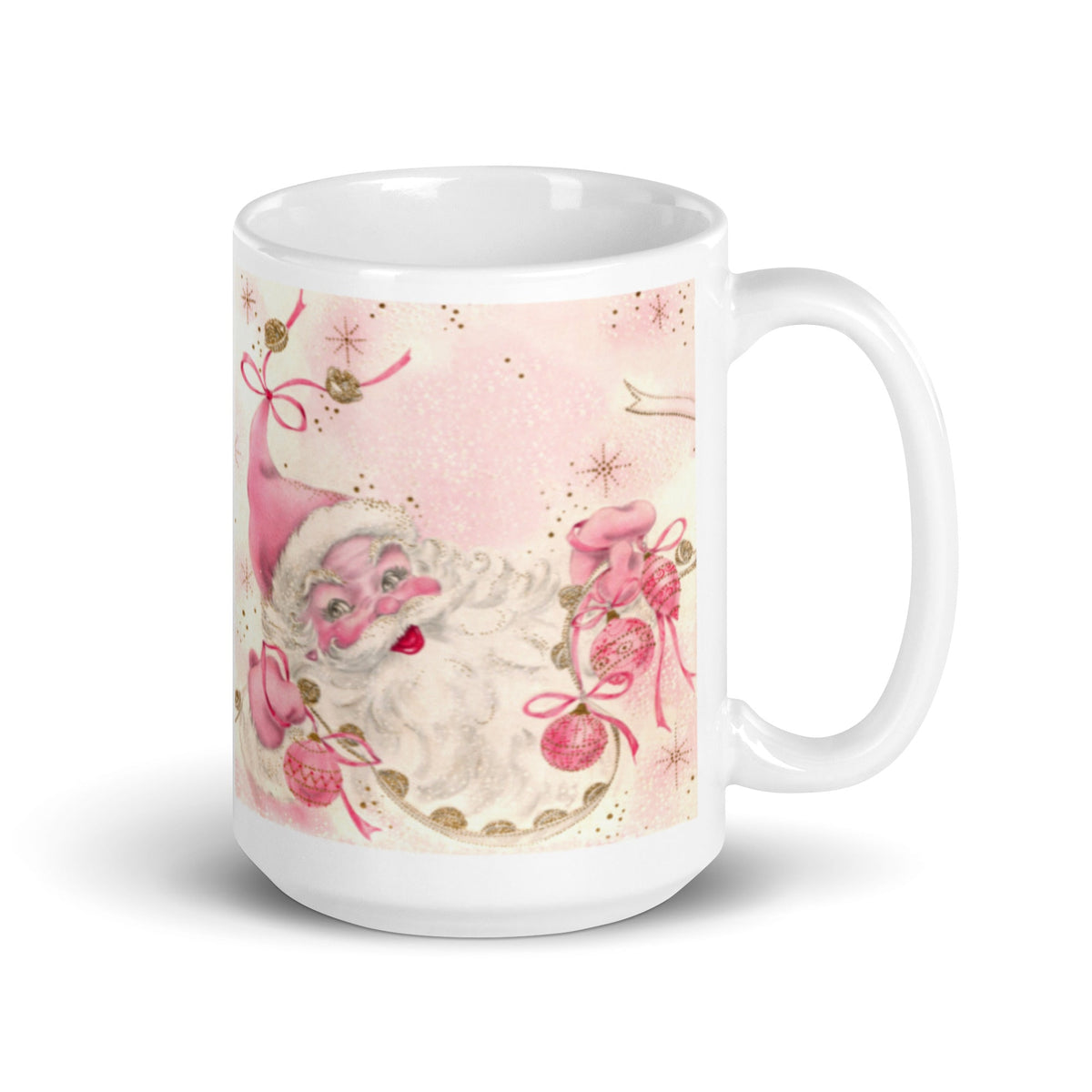 Pink Santa Mid Century Retro Christmas Print Glossy Mug