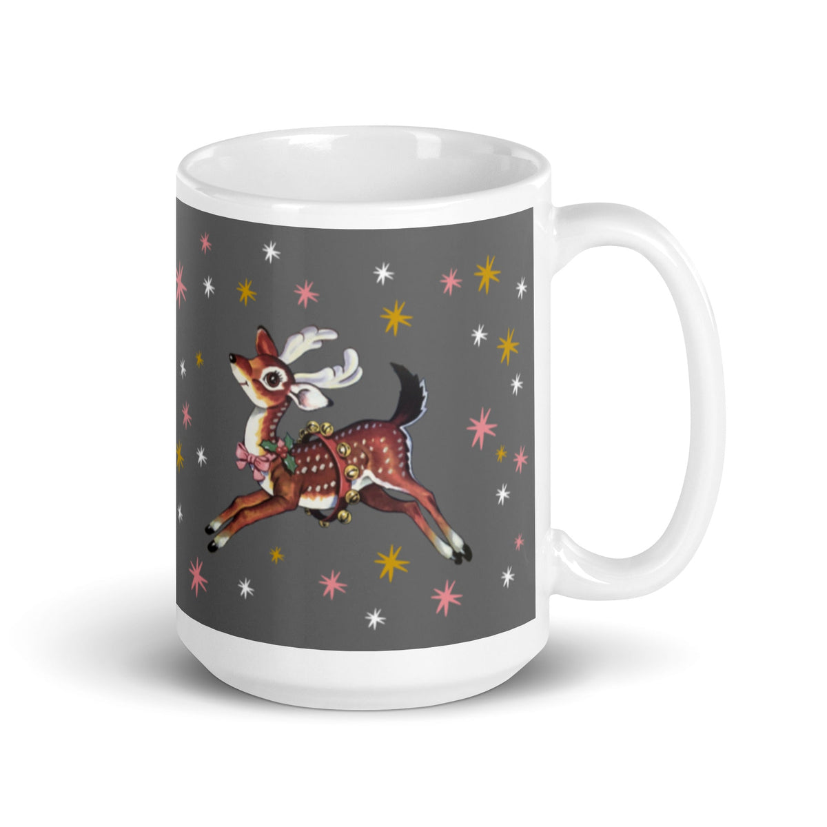 Reindeer Stars Mid Century Retro Christmas Print Glossy Mug