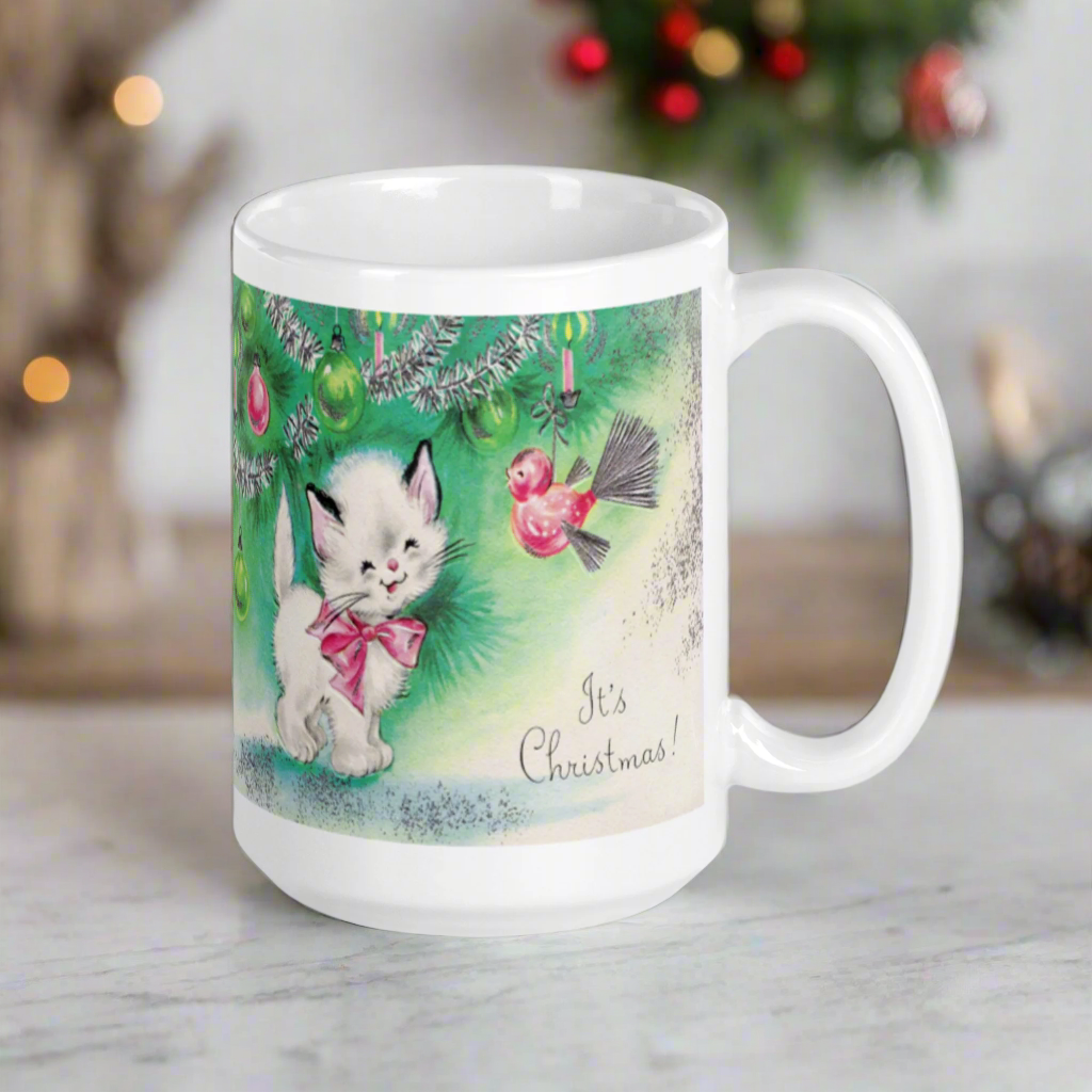 Christmas Kitten Mug Midcentury Retro Glossy Mug