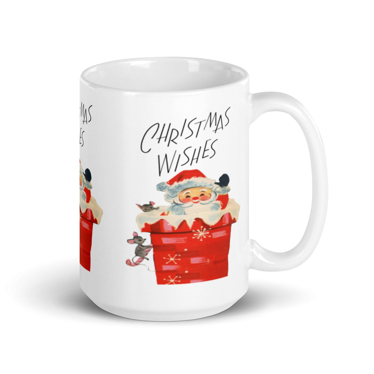 Santa Christmas Wishes Mid Century Retro Christmas Print Glossy Mug