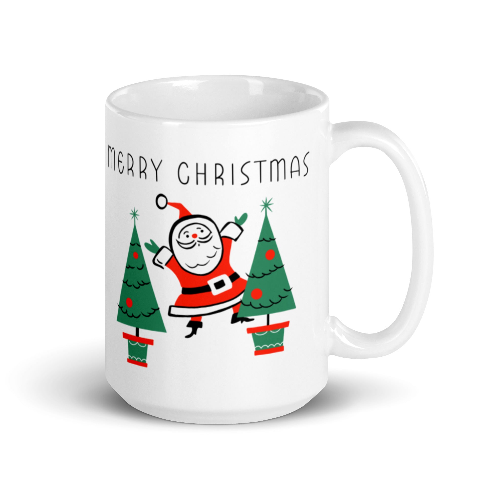 Merry Christmas Santa Mug Mid Century Retro Christmas Print Glossy Mug