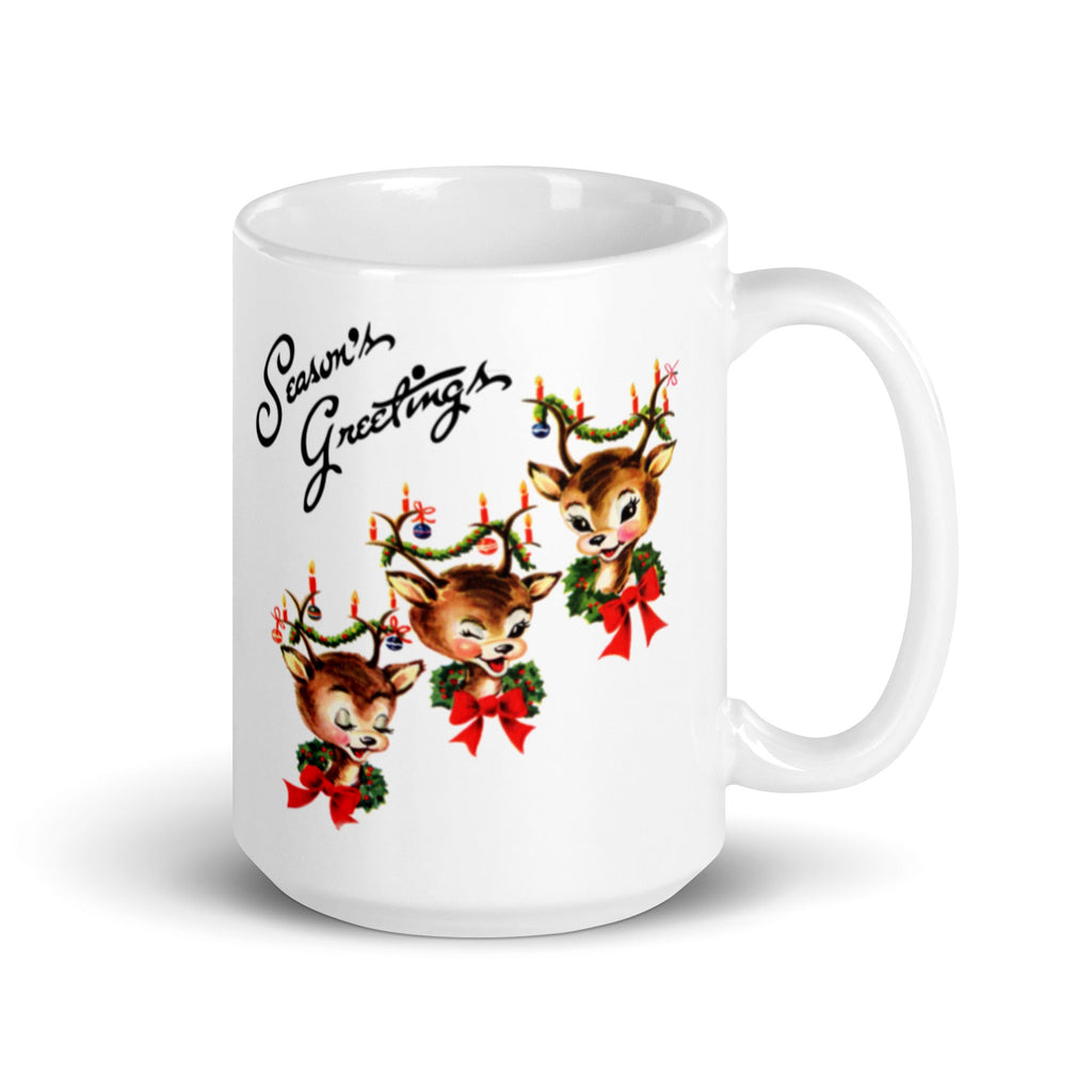Reindeer Seasons Greetings Christmas Mug - Retro Style