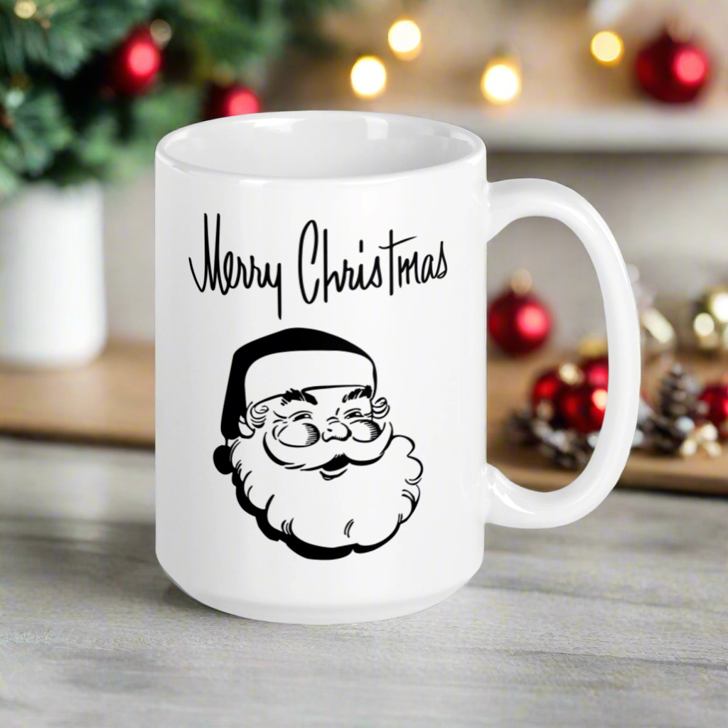 Merry Christmas Santa Mid-Century Retro Glossy Coffee Mug
