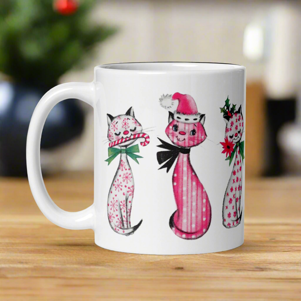 Christmas Cats Retro Midcentury Glossy Coffee Mug