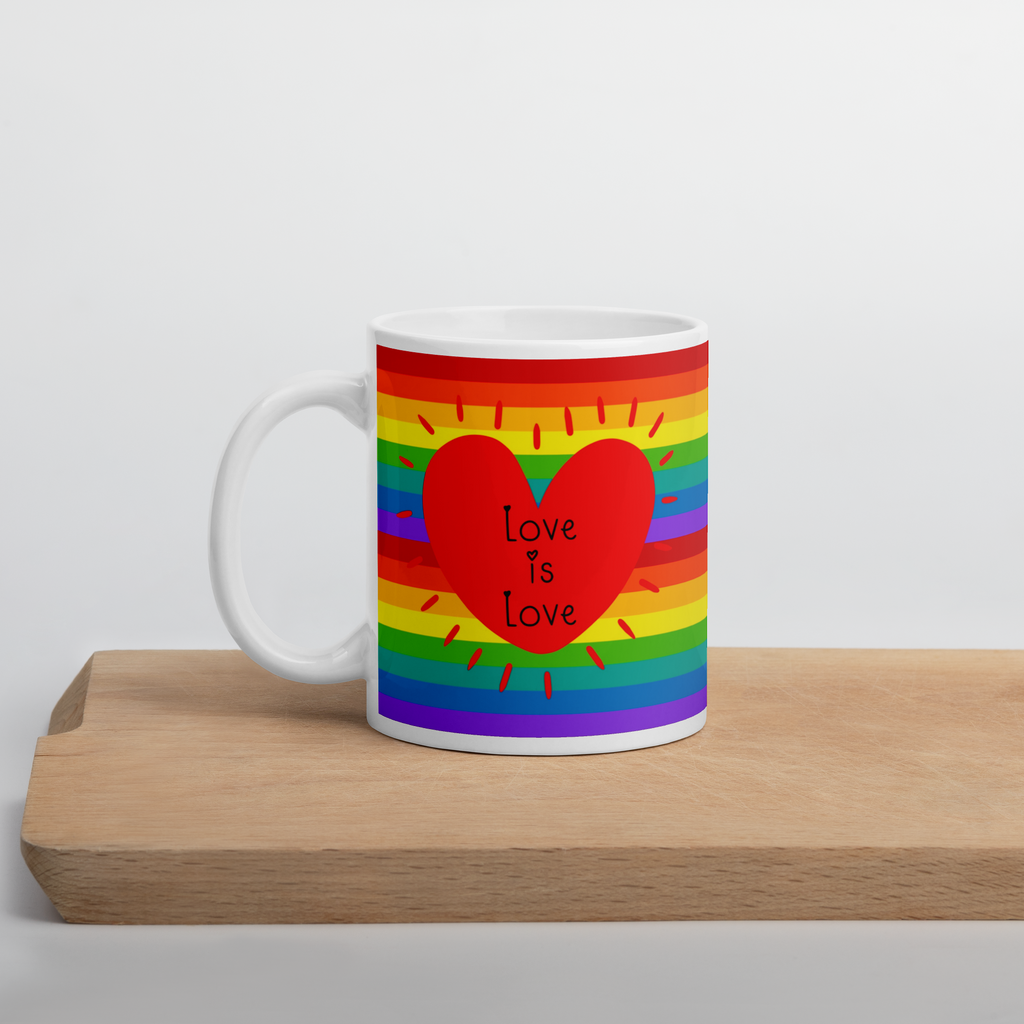 Love Is Love Rainbow Pride Heart Glossy Coffee Mug Ceramic Cup