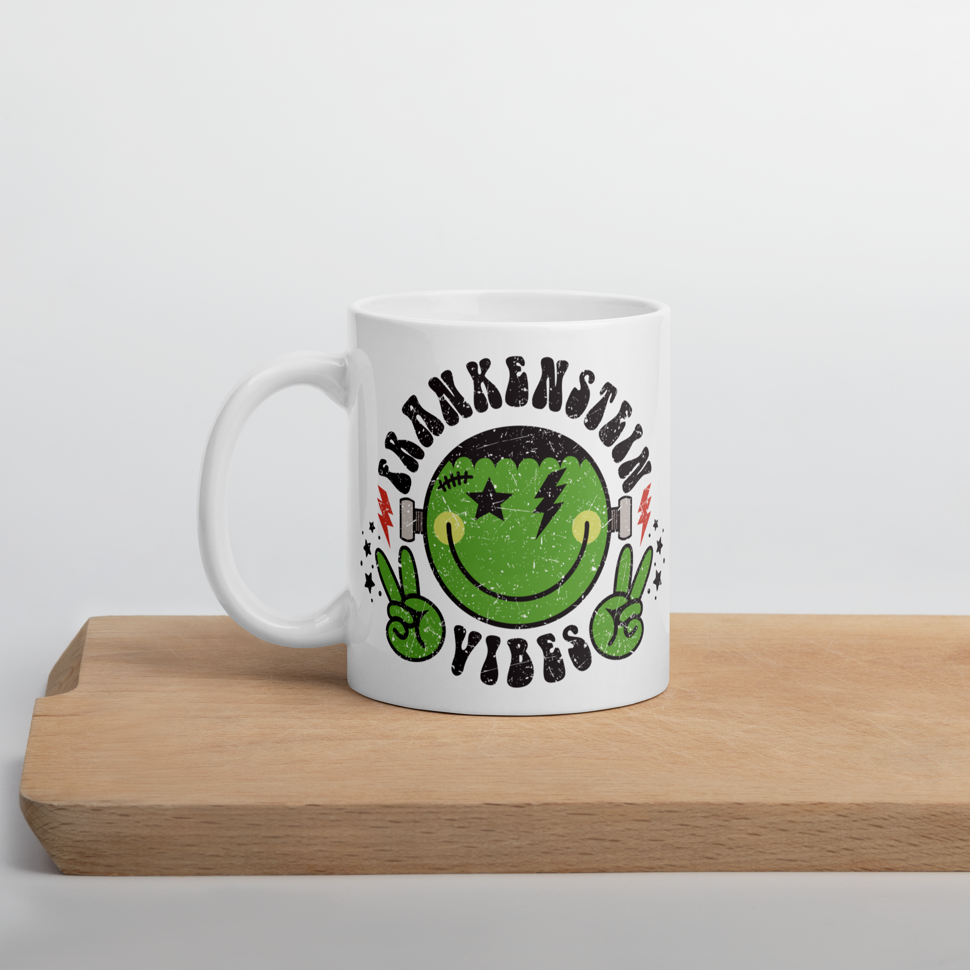 Frankenstein Vibes Distressed Style Halloween Glossy Coffee Mug