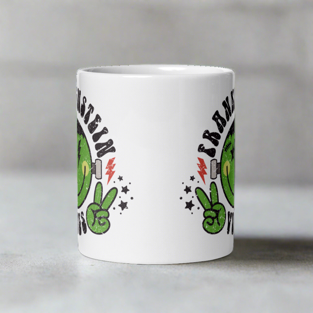 Frankenstein Vibes Distressed Style Halloween Glossy Coffee Mug
