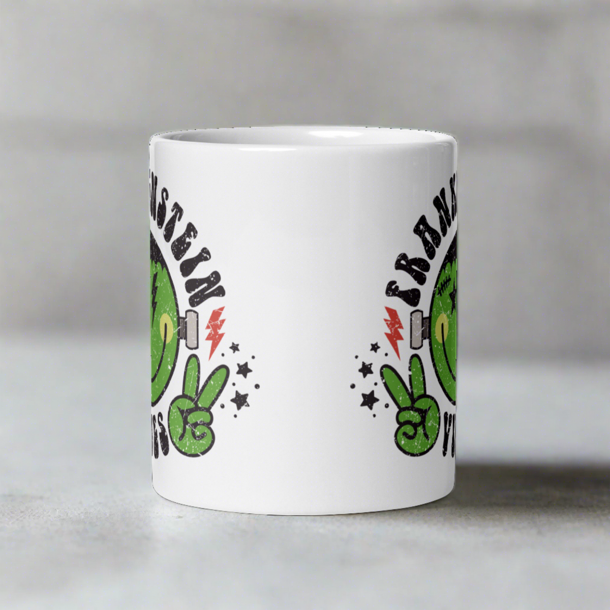 Frankenstein Vibes Distressed Style Halloween Glossy Coffee Mug